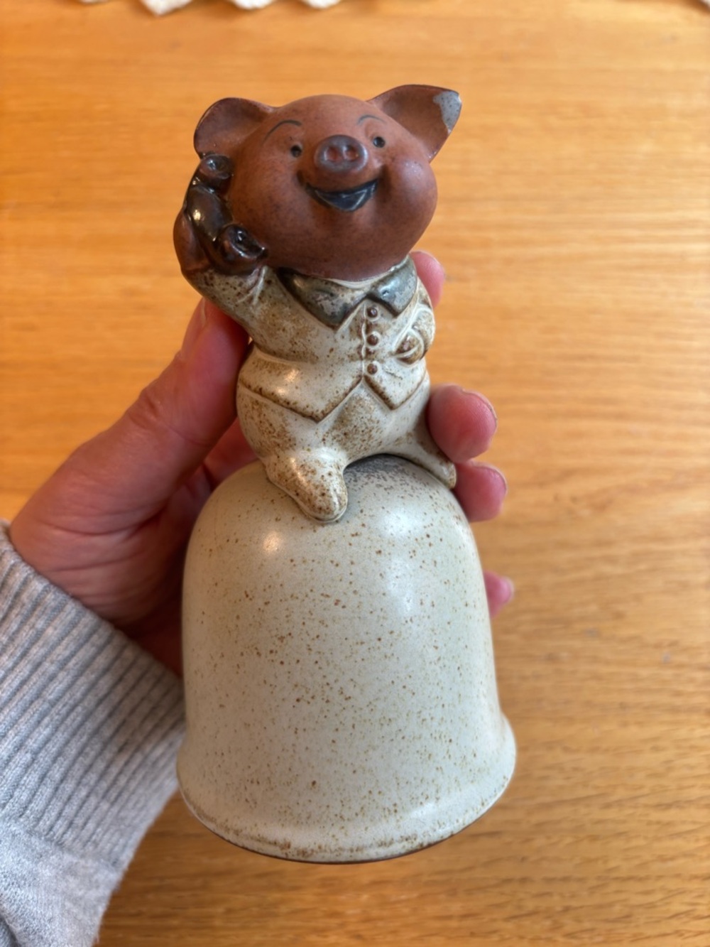 Cutest UCTCI Japan Stoneware Piggy Bell-“any news?…give a ring”